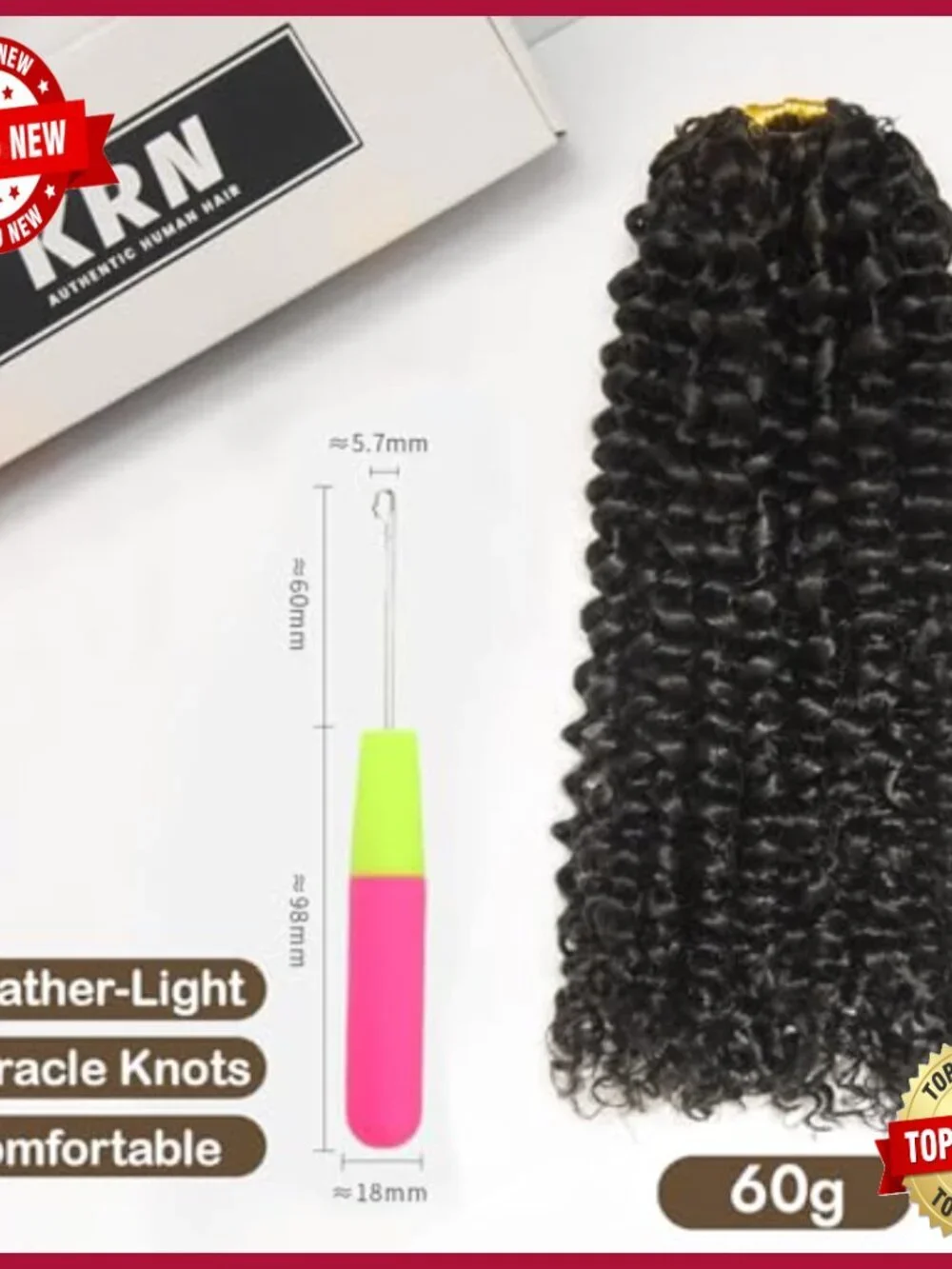16 Inch Brazilian Virgin Deep Curly Crochet Hair Extensions, 60g Knotless
